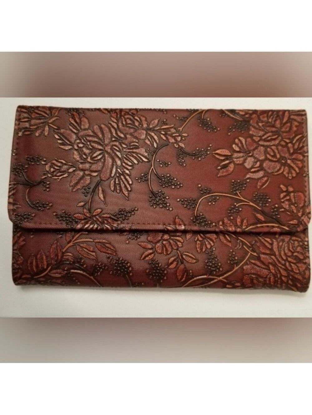 NWOT Rising Sun Embossed Brown Leather Wallet Women's
